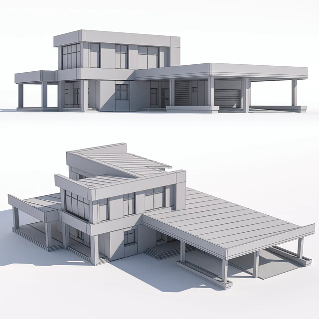 A modern two-storey house with an attached garage and a canopy. — Descargar