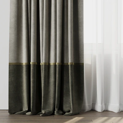 Curtain with rod 08 Curtain brown and cumin olive green — Ver 4