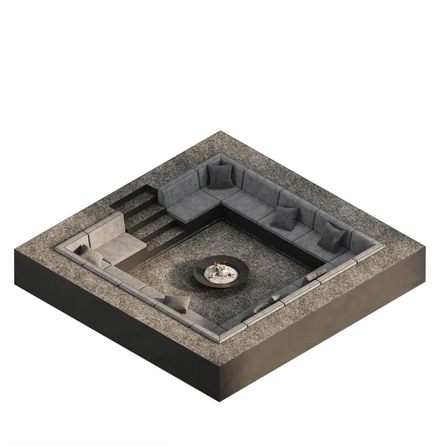 Зона отдыха с диванами и камином — Скачать