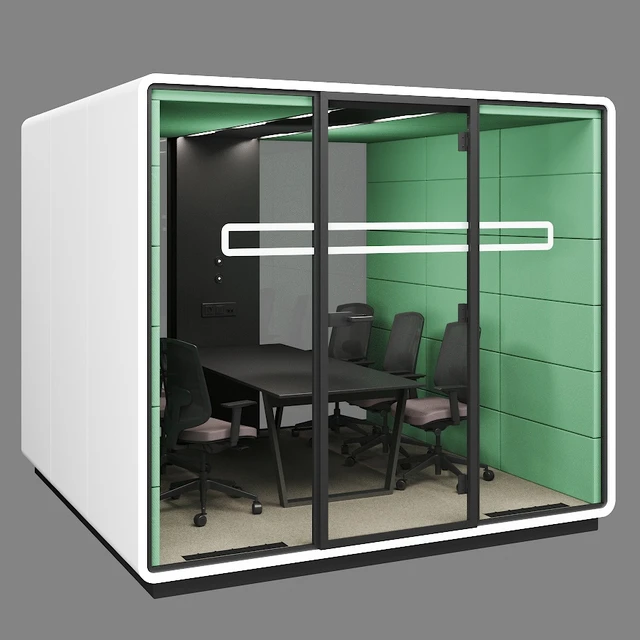 Mikomax Smart Office | HUSH MEET L | Acoustic office stand with table and chairs — Скачать