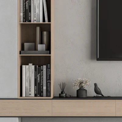 TV Wall Wood and Concrete - Set 26 — Ver 2