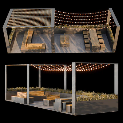 City parklet with garland — Ver 6