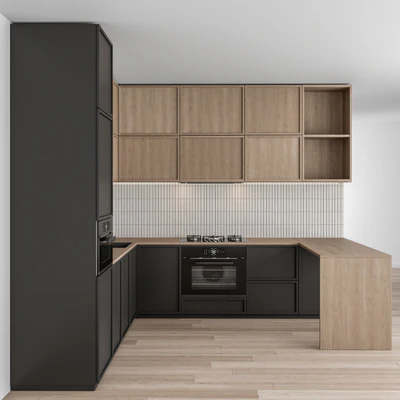 Kitchen Modern - Black and white with wood 50 — Вид 1