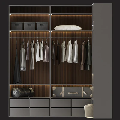 Brown Wardrobe Walk-in Closet Black Glass Door Simple and Luxury — Ver 6