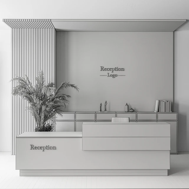 Reception Desk and Wall Decoration - Office Set 311 — Скачать