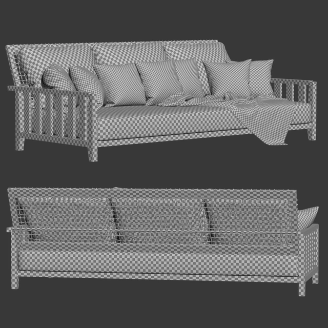 Three-seater garden sofa with plaid / Трехместный садовый диван с пледом — Скачать