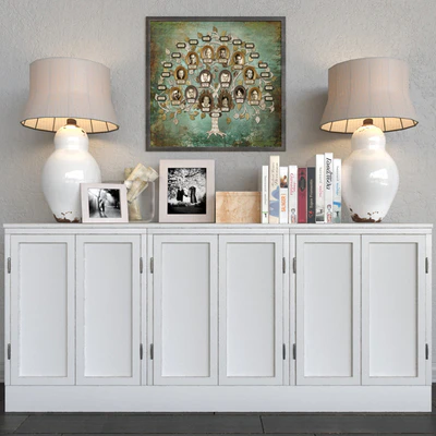 Ethnic chest of drawers with a table lamp, decor, books and accessories — Ver 1