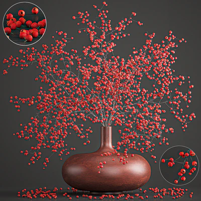 Bouquet 97. Branches, berries. Branches, berries, vase, natural decor, red — Ver 1
