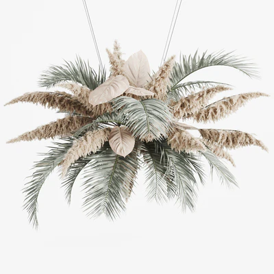 Hanging decor of palm leaves and pampas grass — View 1