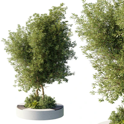 Urban Environment - Urban Furniture - Green Benches With tree 43 — Вид 4