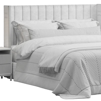 Striped Headboard Wingback Bed — Ver 3