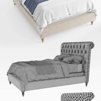 RH Chesterfield Fabric Sleigh Bed — Ver 2