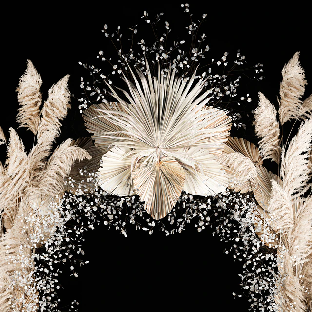 Eco-style wedding arch made of dried flowers and pampas grass, Cortaderia, moonflower, dry, palm branch. 5 — Descargar
