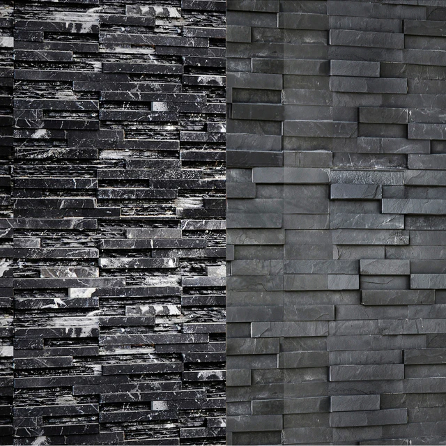 Collection of black stone. Slate, wild stone, wall decor, black stone, decorative, loft, masonry, panel — Descargar