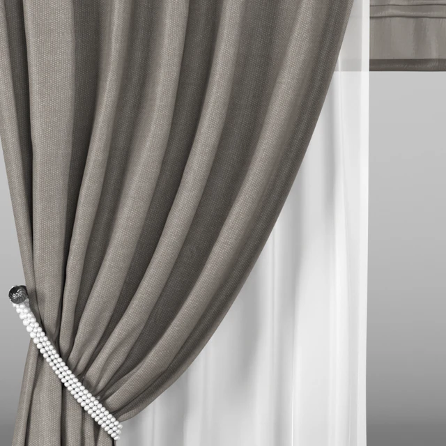 Brown curtains in the background with white tulle + Roman blinds — Descargar