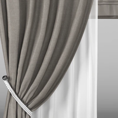 Brown curtains in the background with white tulle + Roman blinds — Ver 2