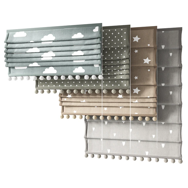 Roman curtains for the nursery with pompoms ZS 01 — Descargar