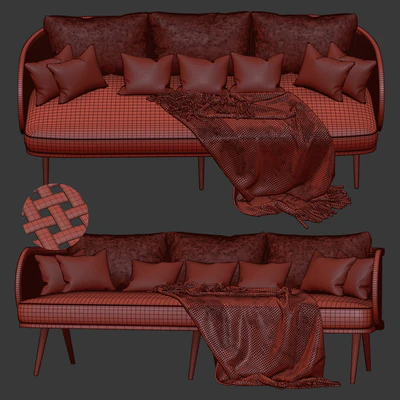 Three-seater wooden rattan sofa CV23 / Three-seater rattan sofa — Ver 4