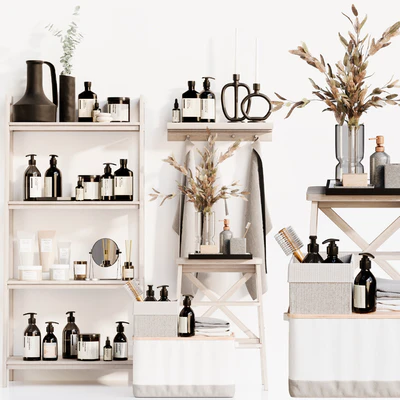 Bathroom accessories 3 bathroom decors, decorative set beige gray — Ver 1