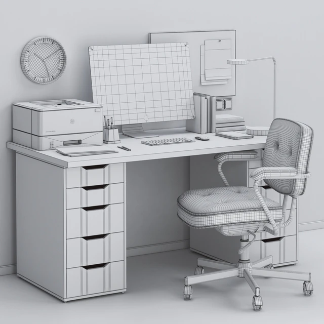 IKEA office workplace with ALEX table and ALEFJÄLL chair — Скачать