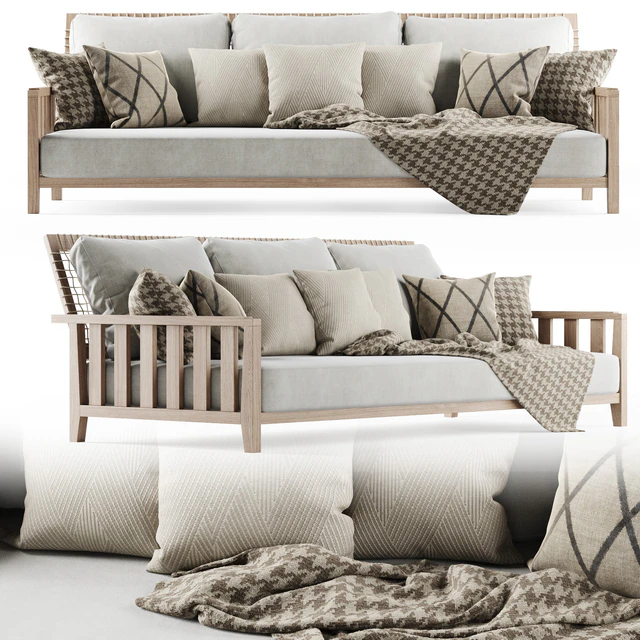 Three-seater garden sofa with plaid / Трехместный садовый диван с пледом — Скачать