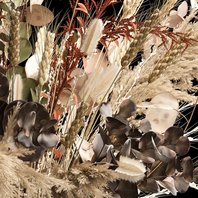 Bouquet in a glass vase made of dried flower, hydrangea, pampas grass, reed, cortaderia, moonflower, wheat, spikelet. 259. — Ver 5