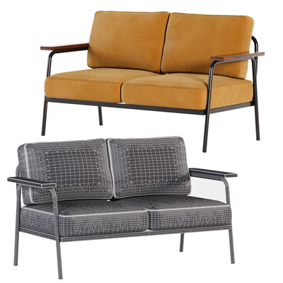 Mid Century Modern Loveseat with 2 Pillows Back and Square Arms — Вид 4