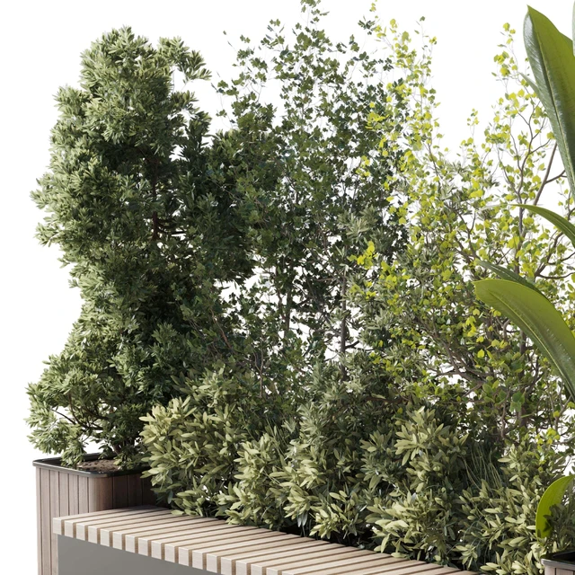 Urban Environment Urban Furniture Green Benches Set Plants Tree 29 — Скачать