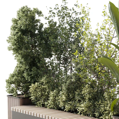 Urban Environment Urban Furniture Green Benches Set Plants Tree 29 — Вид 4