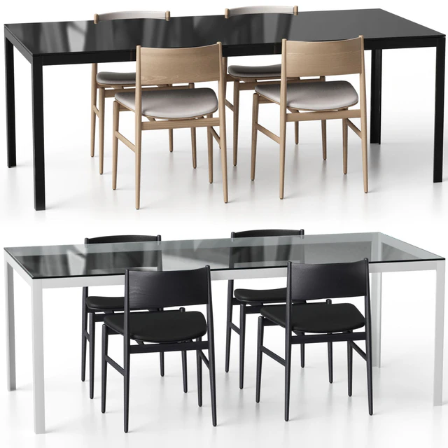 NEVE armless chair with upholstery and FRACTAL table by Porro — Descargar