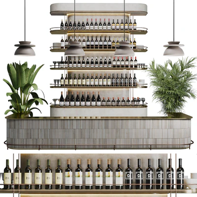 Reception Desk for Restaurant and Caffe with cabinet wine rack set 08 — Вид 1