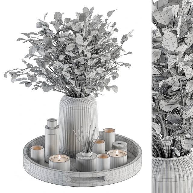 White and Pink Decorative Set with Bouquet in Tray - Set 108 — Скачать