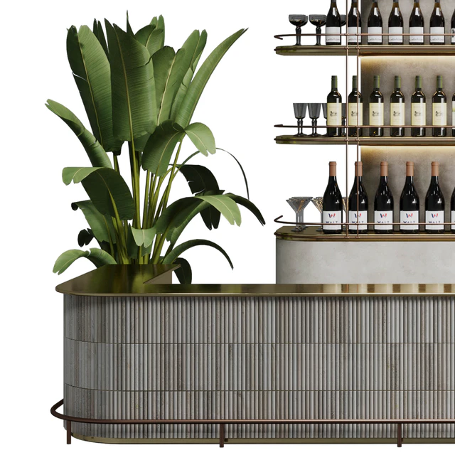 Reception Desk for Restaurant and Caffe with cabinet wine rack set 08 — Скачать