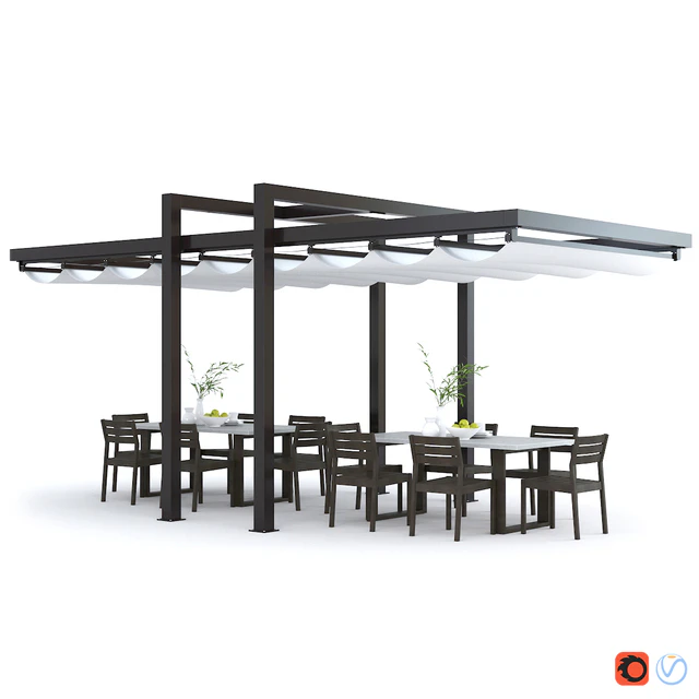 Giulio Barbieri Albatro Pergola and West Elm Concrete Outdoor Dining Table Chair — Descargar