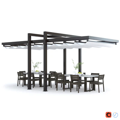 Giulio Barbieri Albatro Pergola and West Elm Concrete Outdoor Dining Table Chair — Ver 1