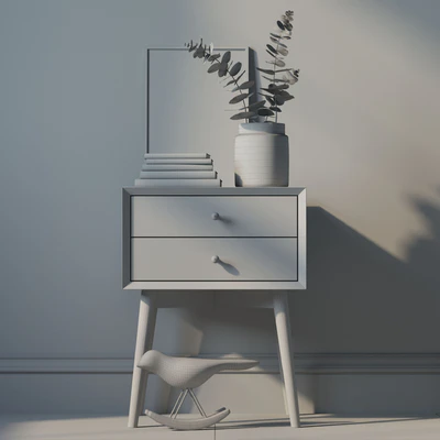 Bedside Mid-Century Nightstand White + decor — Ver 3