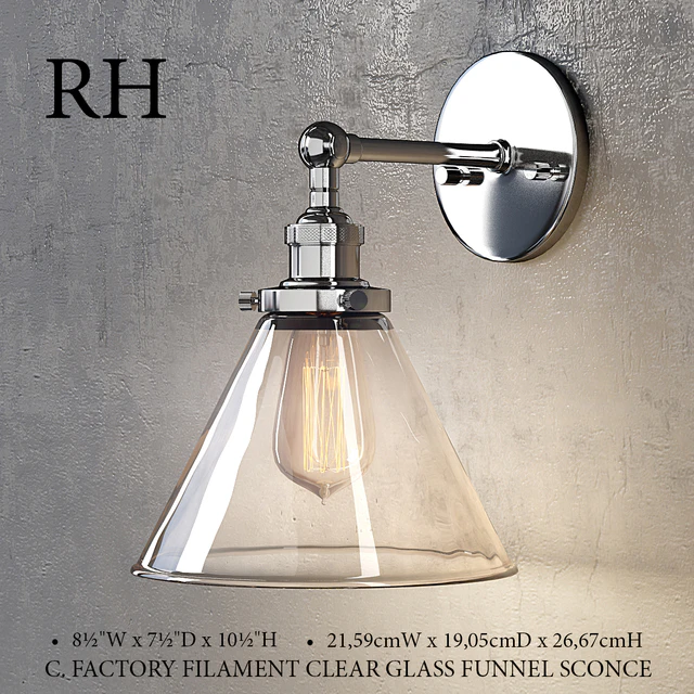 FACTORY FILAMENT CLEAR GLASS FUNNEL SCONCE — Descargar