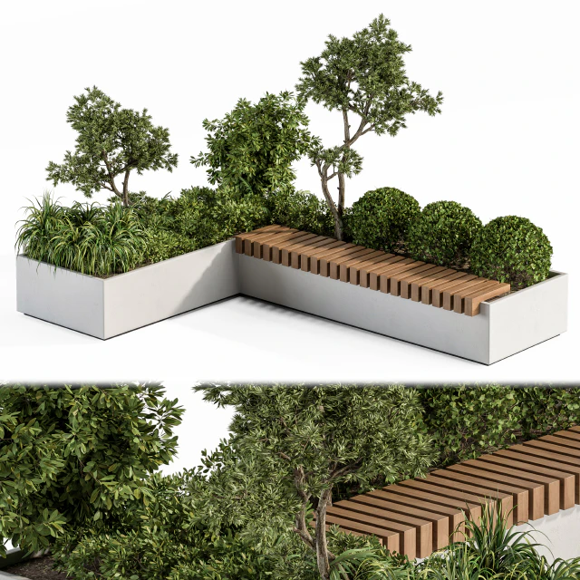 Urban Furniture / Architecture Bench with Plants- Set 17 — Descargar
