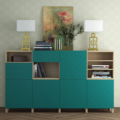 Комбинация для хранения Ikea Бесто / Халлставик ( сине - зелёный). — Вид 1