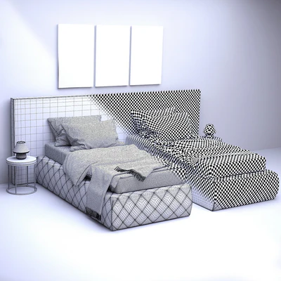 Bed Meridiani Tuyo Low Plain + Spring Base Diamond — Ver 2