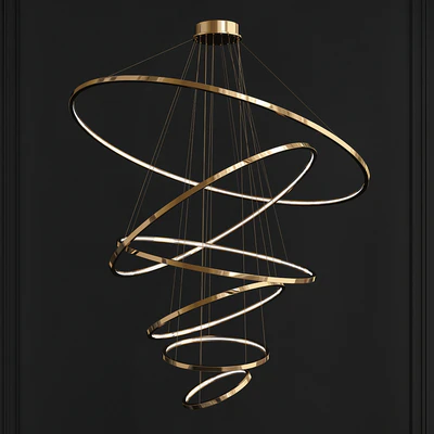 LED Swirl Six Ring Chandelier Pendant Light in Gold Contemporary — Вид 1