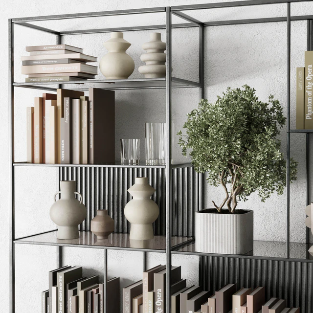 Metal Shelves Decorative With Book and plants - Metal Rack 17 — Скачать