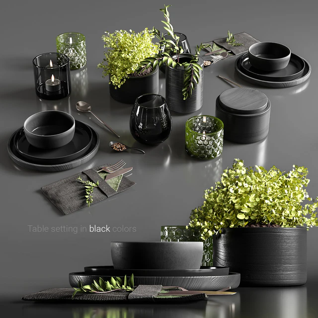 Table setting in black colors — Скачать