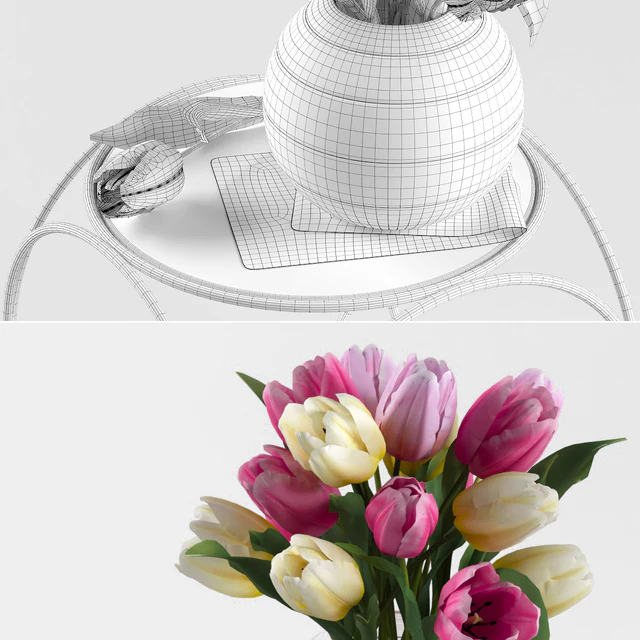 Pottery Barn Kids. Marble Top Side Table. Bouquet of tulips — Скачать