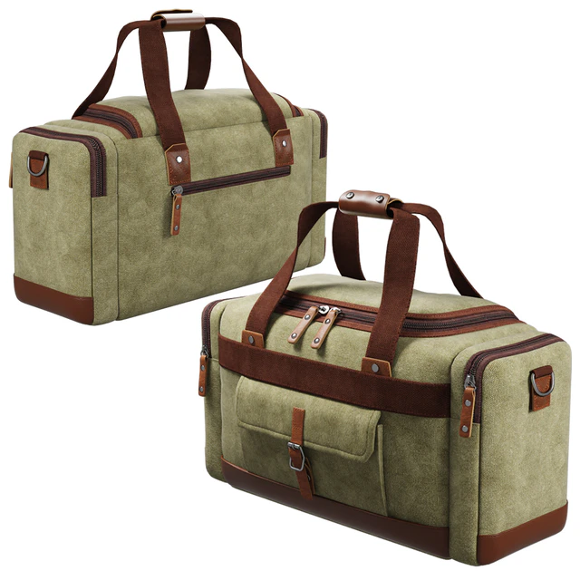BLUBOON Canvas Genuine Leather Trim Overnight Travel Duffel Bag — Descargar
