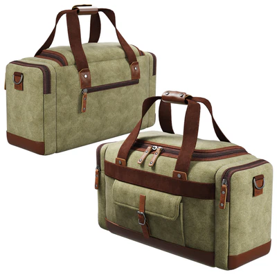 BLUBOON Canvas Genuine Leather Trim Overnight Travel Duffel Bag — Ver 1
