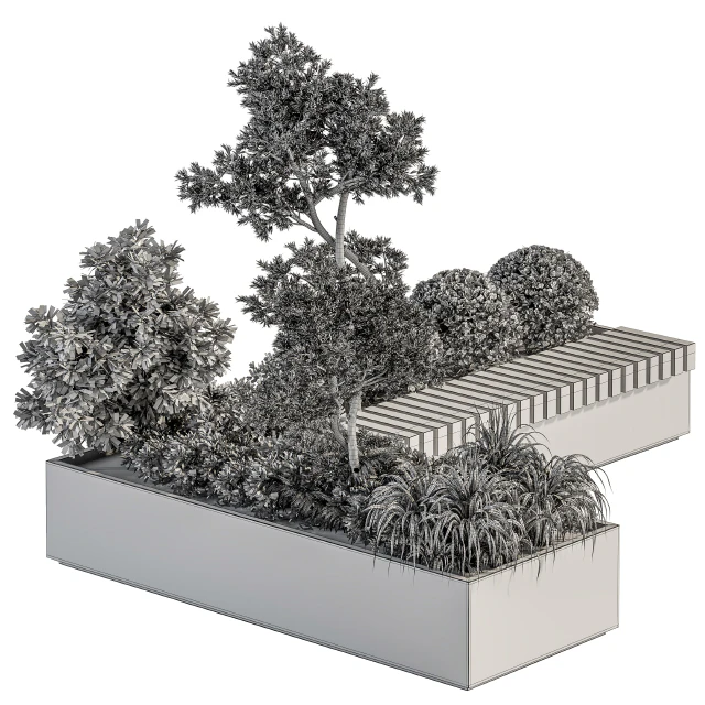 Urban Furniture / Architecture Bench with Plants- Set 17 — Descargar