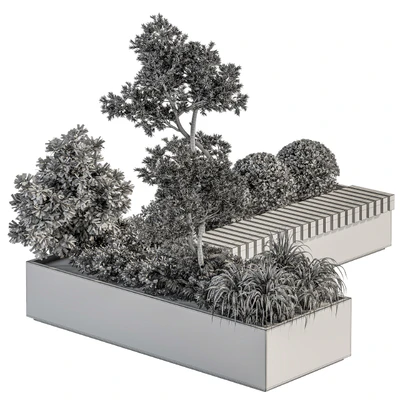 Urban Furniture / Architecture Bench with Plants- Set 17 — Ver 4