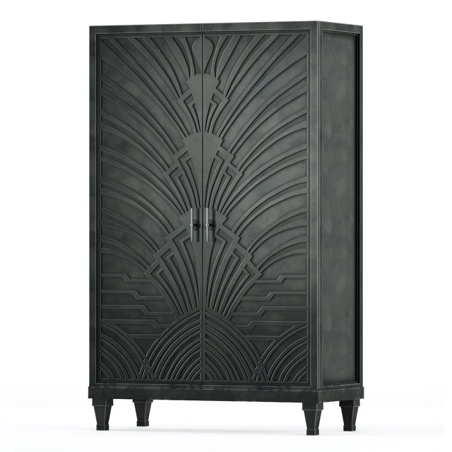 Miranda Hollywood Regency Art Deco Carved Wood Gunmetal Cabinet — Descargar
