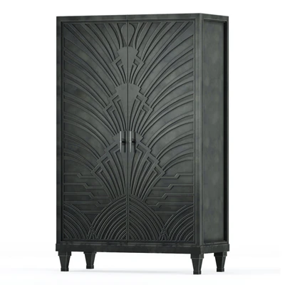 Miranda Hollywood Regency Art Deco Carved Wood Gunmetal Cabinet — Descargar
